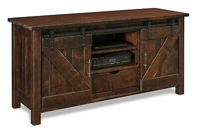 Amish Rustic Barn Track Door Tv Stand Cabinet Solid Intended For 2018 Barn Door Wood Tv Stands (Photo 8 of 15)