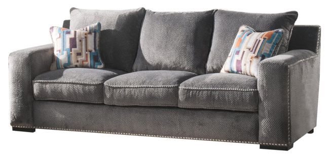 Anderson Contemporary Grey Chenille Sofa With Nailhead Within Radcliff Nailhead Trim Sectional Sofas Gray (Photo 10 of 15)