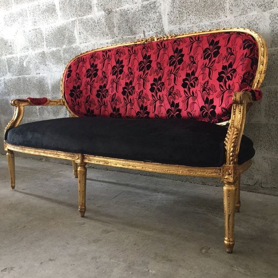 Antique French Louis Xvi Settee Couch Sofa Lyon France With Regard To 4Pc French Seamed Sectional Sofas Velvet Black (View 10 of 15)