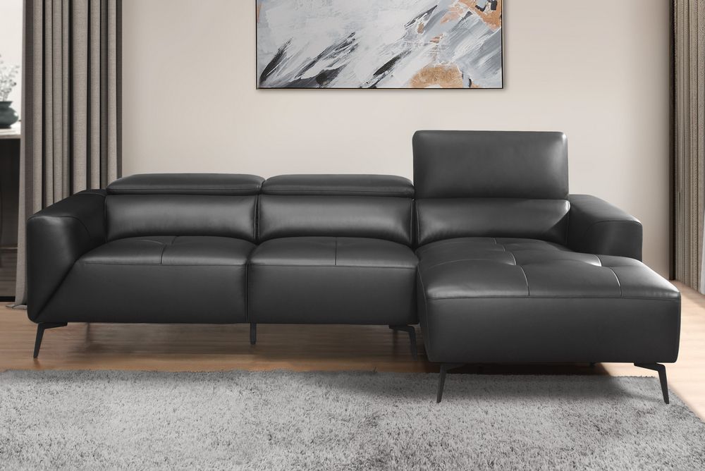 Argonne 2 Pc Black Top Grain Leather Raf Sectional Sofa With Regard To [%Matilda 100% Top Grain Leather Chaise Sectional Sofas|Matilda 100% Top Grain Leather Chaise Sectional Sofas%] (View 4 of 15)