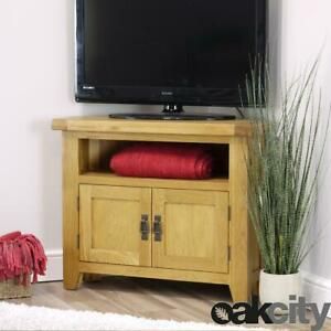Arklow Oak Corner Tv Stand / 80Cm Solid Tv Unit / Dvd Intended For Well Known Manhattan Compact Tv Unit Stands (View 9 of 15)