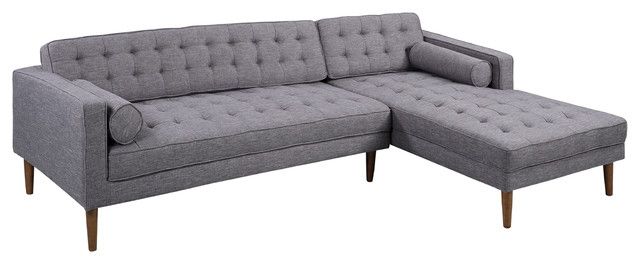 Armen Living Element Chaise Sectional, Dark Gray Linen And With Element Right Side Chaise Sectional Sofas In Dark Gray Linen And Walnut Legs (View 3 of 15)