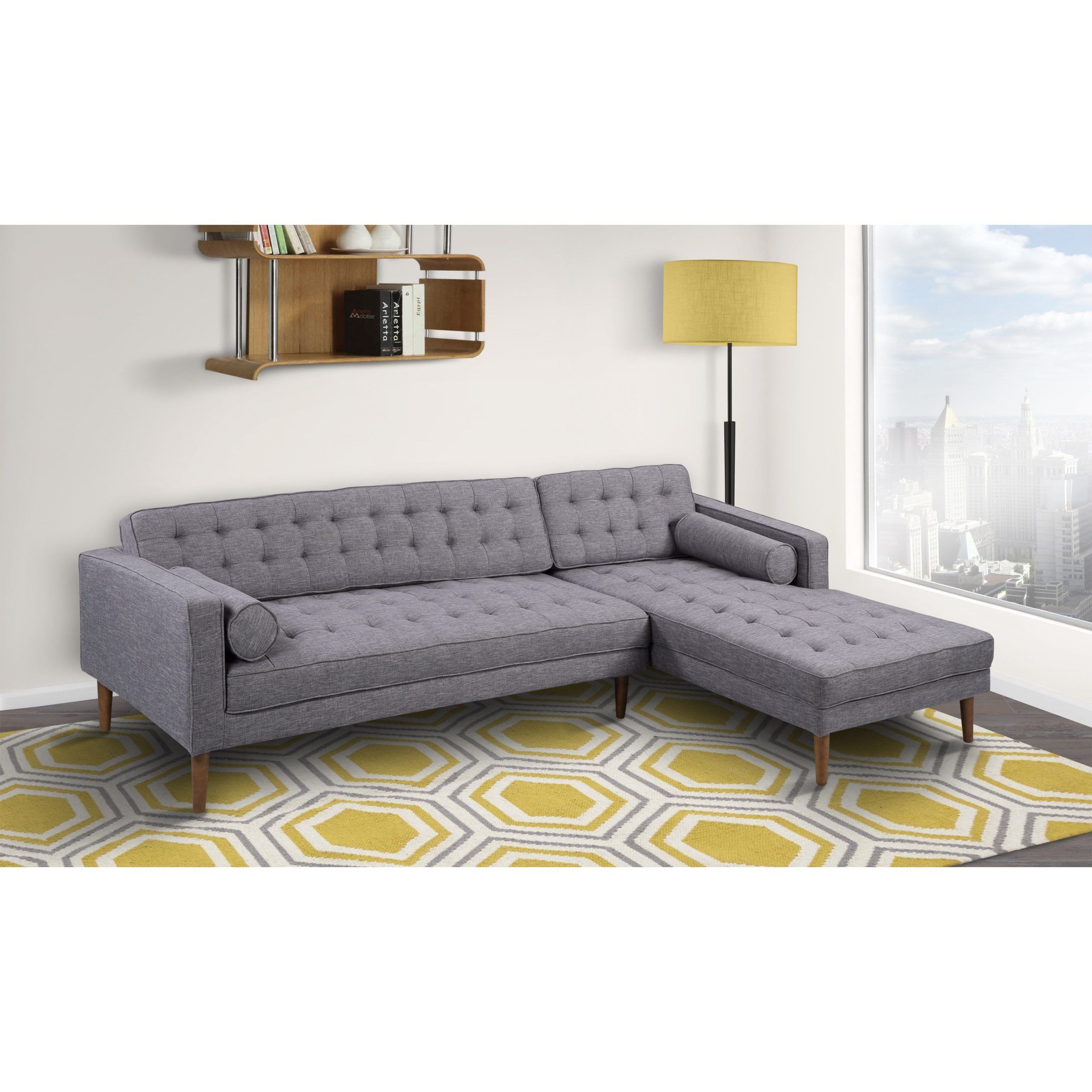 Armen Living Element Tufted Dark Grey Linen Sectional Sofa Inside Element Right Side Chaise Sectional Sofas In Dark Gray Linen And Walnut Legs (View 7 of 15)