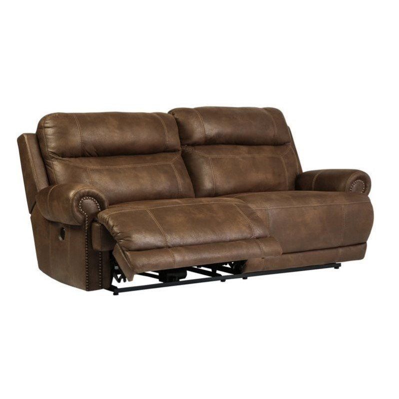 Ashley Austere 2 Seat Faux Leather Power Reclining Sofa In Regarding Expedition Brown Power Reclining Sofas (View 14 of 15)