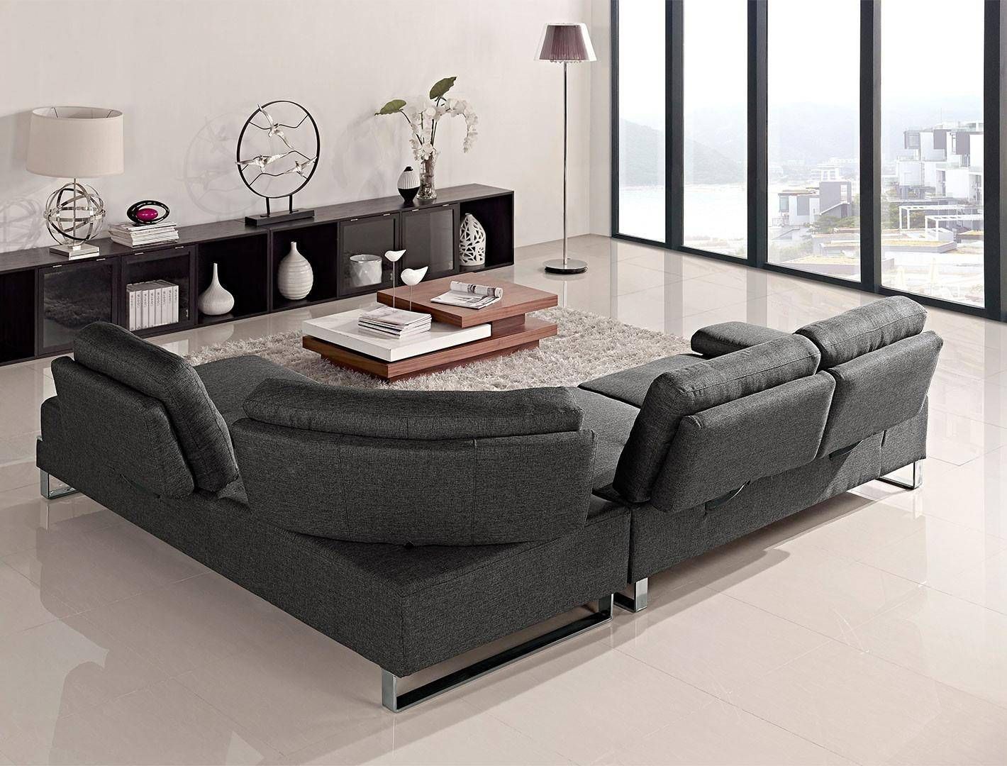 At Home Usa Verona Grey Fabric Ultra Modern Sectional Sofa Throughout Sectional Sofas In Gray (View 14 of 15)