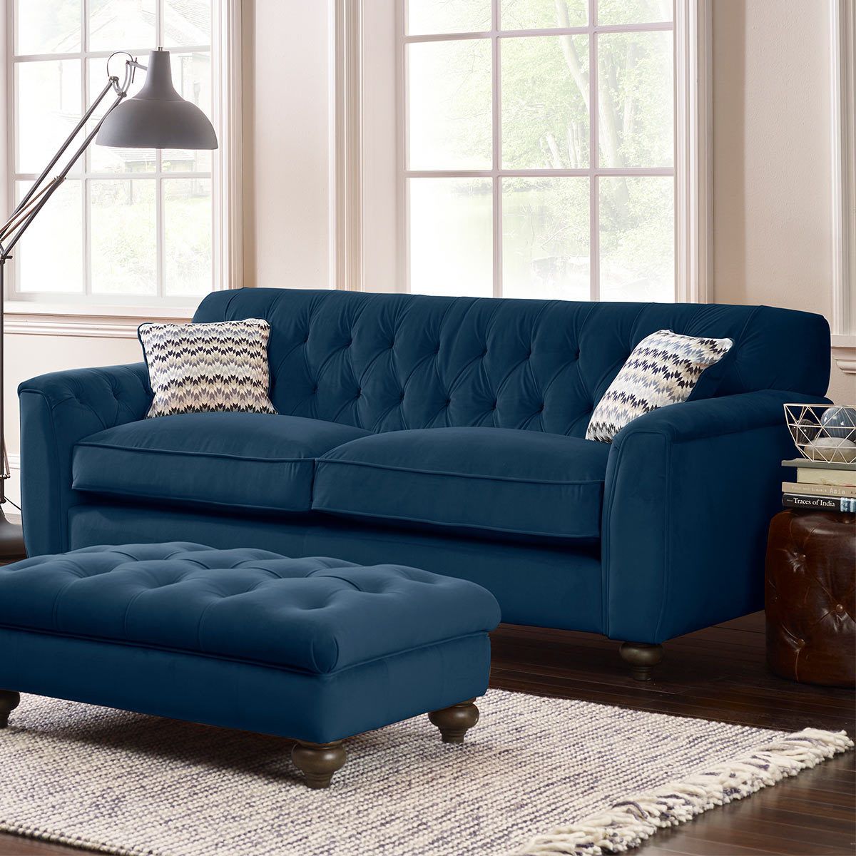 Avante Button Back 4 Seater Velvet Sofa With 2 Accent With Lyvia Pillowback Sofa Sectional Sofas (View 3 of 15)