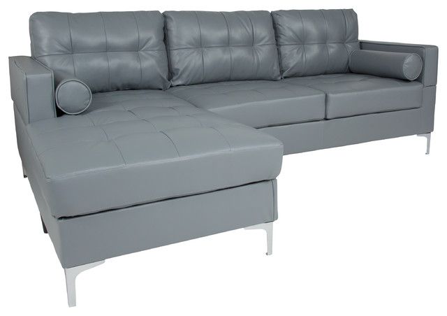 Back Sectional With Left Side Facing Chaise And Bolster With Regard To Element Left Side Chaise Sectional Sofas In Dark Gray Linen And Walnut Legs (View 14 of 15)
