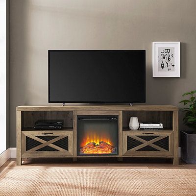 Barnwood X Door Media Cabinet With Fireplace In 2020 With Regard To Best And Newest Wood Corner Storage Console Tv Stands For Tvs Up To 55" White (View 12 of 15)