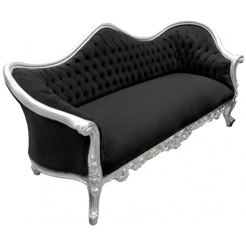 Baroque Sofa Napoléon Iii Black Velvet And Silver Wood For 4Pc French Seamed Sectional Sofas Velvet Black (View 2 of 15)