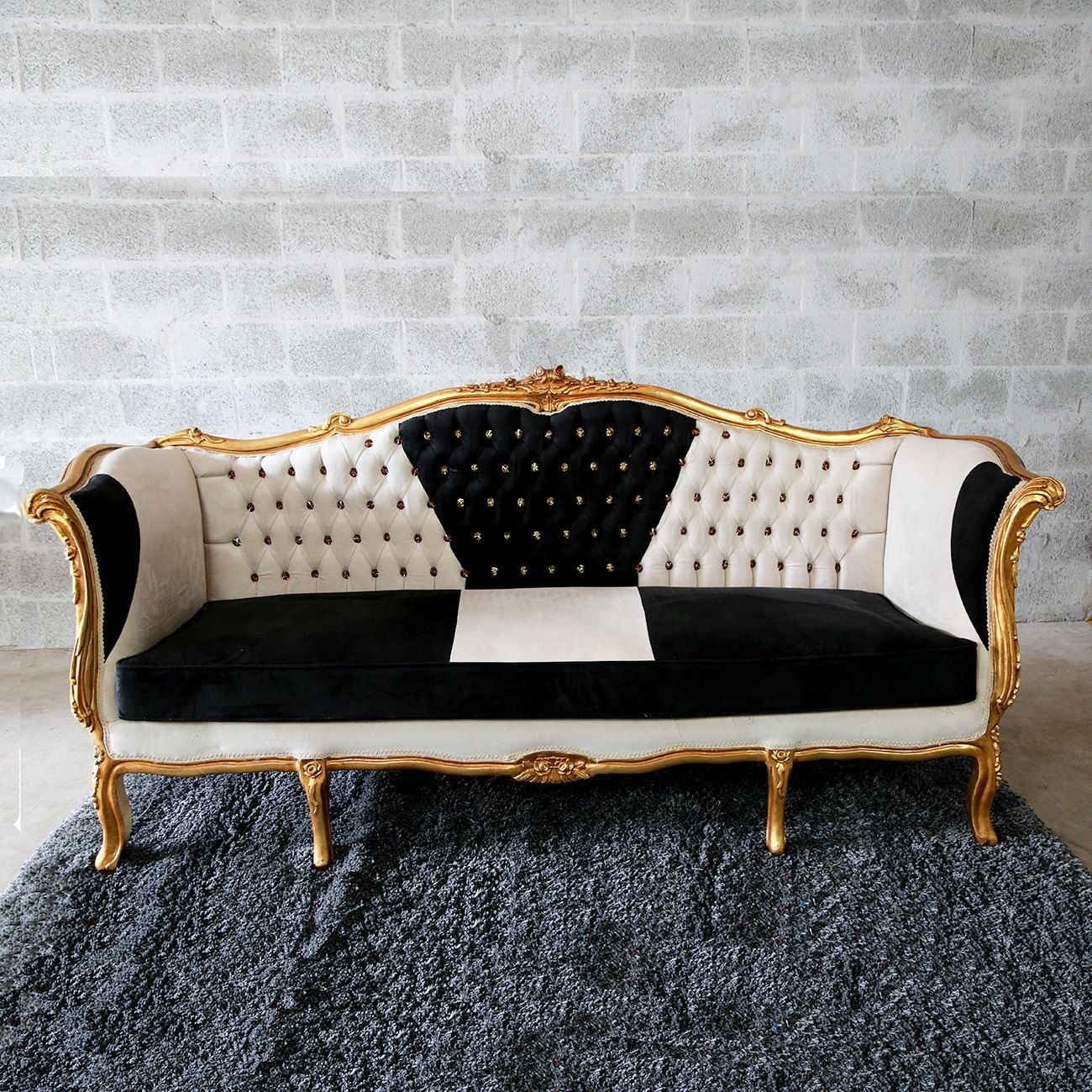 Baroque Tufted Settee Furniture Italian Antique Sofa Inside 4Pc French Seamed Sectional Sofas Velvet Black (View 9 of 15)