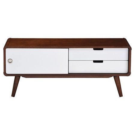 Baxton Studio Armani Mid Century Modern Dark Walnut And Intended For Current Scandi 2 Drawer White Tv Media Unit Stands (View 10 of 15)
