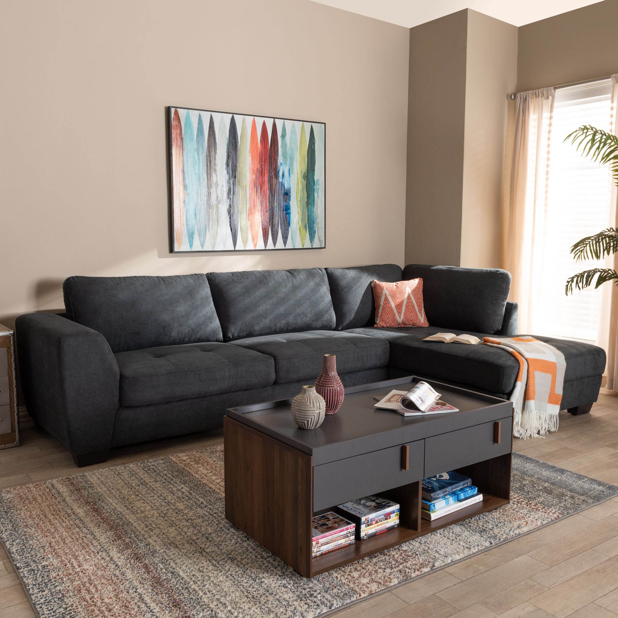 Baxton Studio Petra Modern And Contemporary Charcoal Pertaining To Monet Right Facing Sectional Sofas (View 4 of 15)