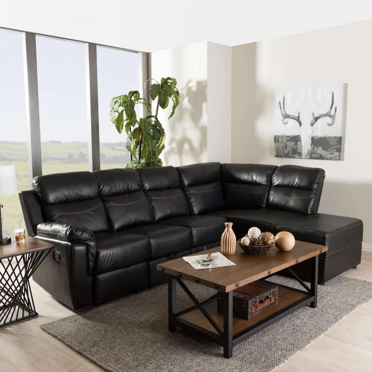 Baxton Studio Roland Contemporary Black Faux Leather 2 In 2pc Connel Modern Chaise Sectional Sofas Black (Photo 2 of 15)
