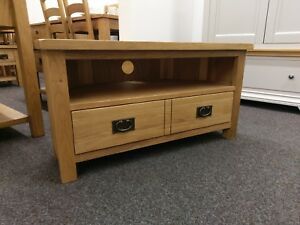 Baysdale Rustic Oak 2 Drawer Corner Tv Unit / Stand Pertaining To Trendy Carbon Tv Unit Stands (View 12 of 15)