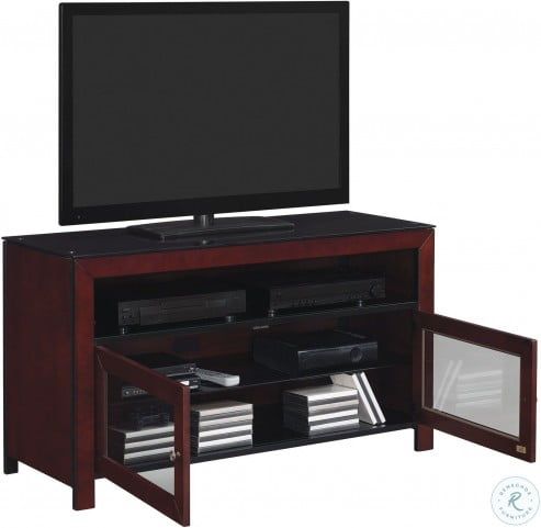 Bell'o Deep Mahogany 50" Tv Stand From Twin Star With Regard To Well Known Glass Shelves Tv Stands For Tvs Up To 50" (View 1 of 15)