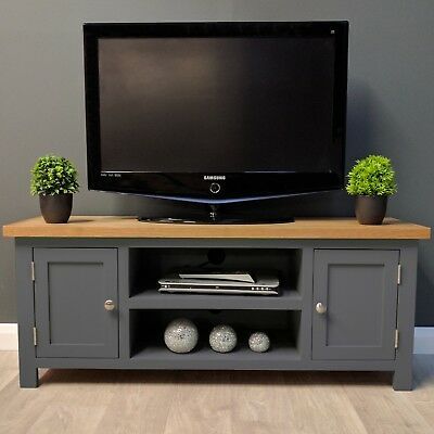 Best And Newest Dillon Oak Extra Wide Tv Stands Throughout Painted Oak Tv Unit Large / Solid Wood / Dark Grey / Tv (Photo 9 of 15)