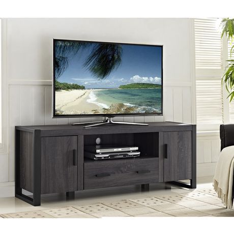 Best And Newest Modern Black Tabletop Tv Stands With We Furniture 60" Grey Wood Tv Stand Console (View 4 of 15)