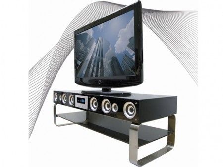 Best And Newest Modern Mobile Rolling Tv Stands With Metal Shelf Black Finish With Powerful Tv Stand With Built In Speakers (View 7 of 15)