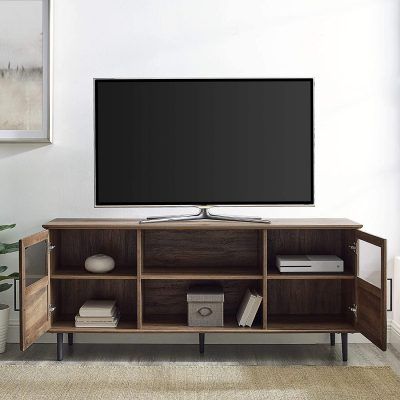 Best And Newest Walker Edison Farmhouse Tv Stands With Storage Cabinet Doors And Shelves Throughout Walker Edison Modern Farmhouse Wood And Glass Stand With  (View 10 of 15)