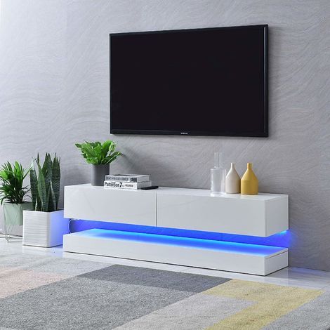 Best Price White Gloss Tv Unit For Preferred Zimtown Modern Tv Stands High Gloss Media Console Cabinet With Led Shelf And Drawers (Photo 12 of 15)