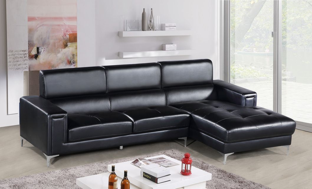 Black 2pc Sectional Sofa Set Contemporary | Hot Sectionals Within 2pc Connel Modern Chaise Sectional Sofas Black (View 3 of 15)