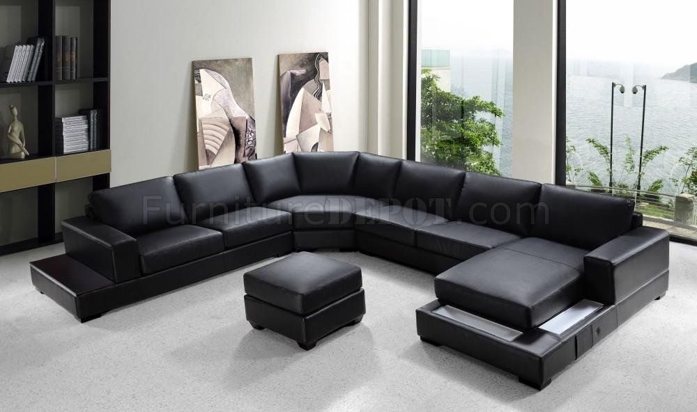 Black Bonded Leather Modern U Shape Sectional Sofa Inside 3Pc Ledgemere Modern Sectional Sofas (View 1 of 15)