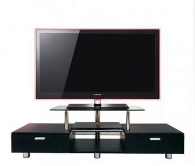 Black Low Level Tv Stand Cabinet For Tvs Upto 60" For Widely Used Rfiver Black Tabletop Tv Stands Glass Base (View 6 of 15)