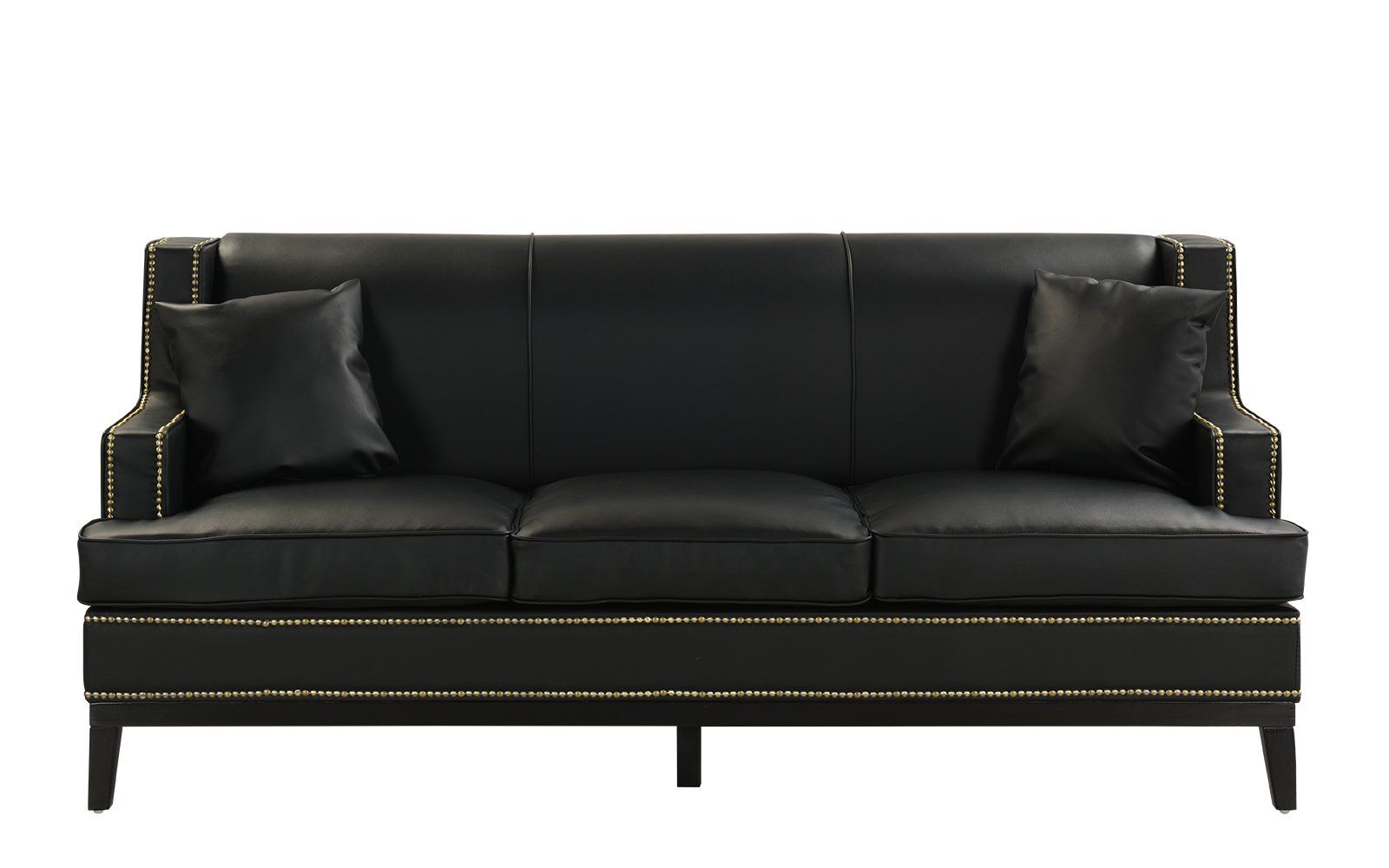Black Modern Bonded Leather Sofa With Nailhead Trim Detail With Bonded Leather All In One Sectional Sofas With Ottoman And 2 Pillows Brown (Photo 14 of 15)
