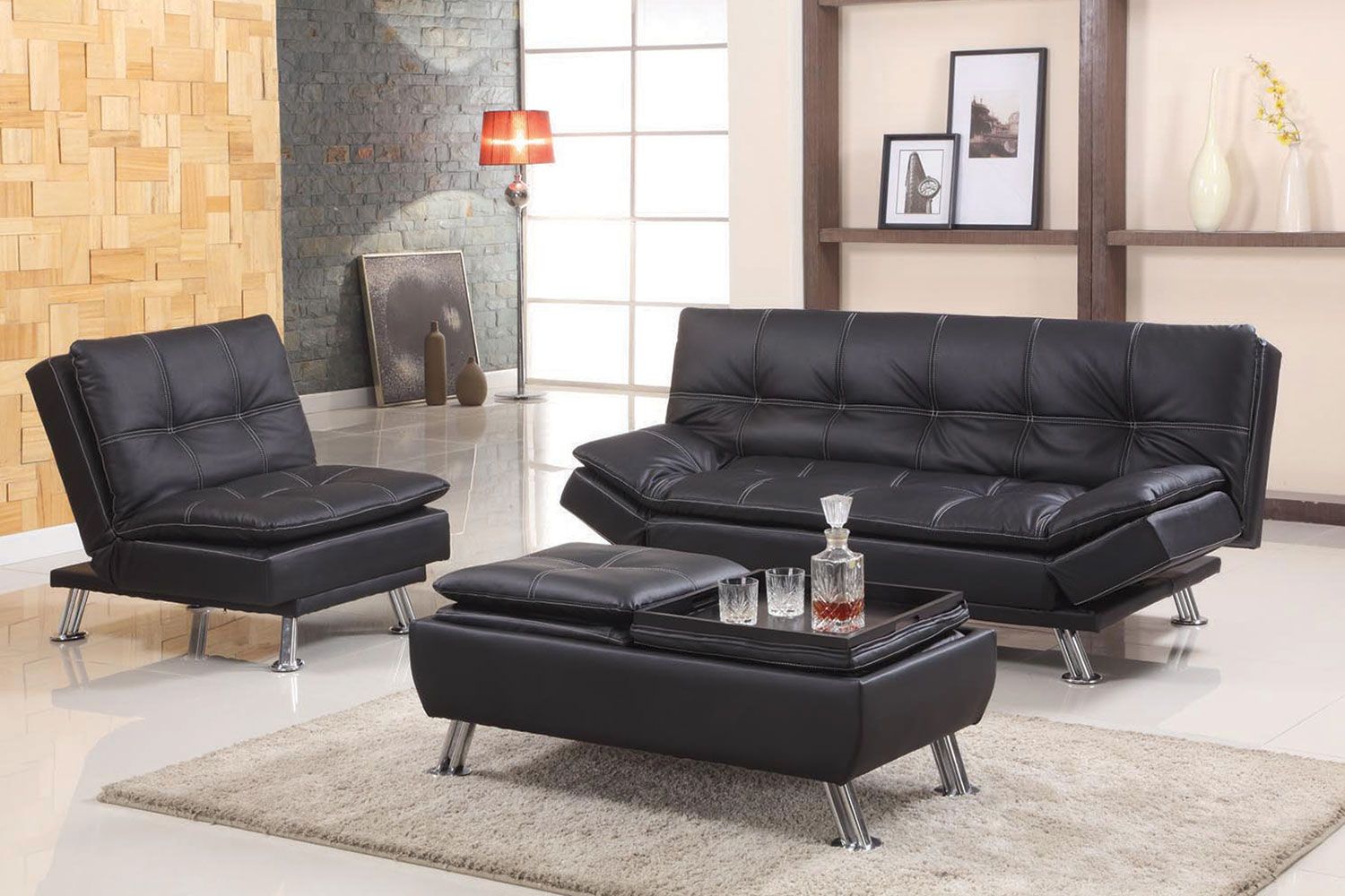 Black Or Brown Adjustable Futon Sofa Within Easton Small Space Sectional Futon Sofas (View 10 of 15)