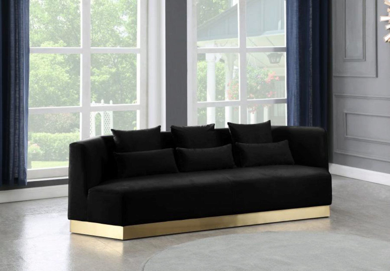 Black Velvet Sofa Curved Design Contemporary Meridian In Strummer Velvet Sectional Sofas (View 7 of 15)