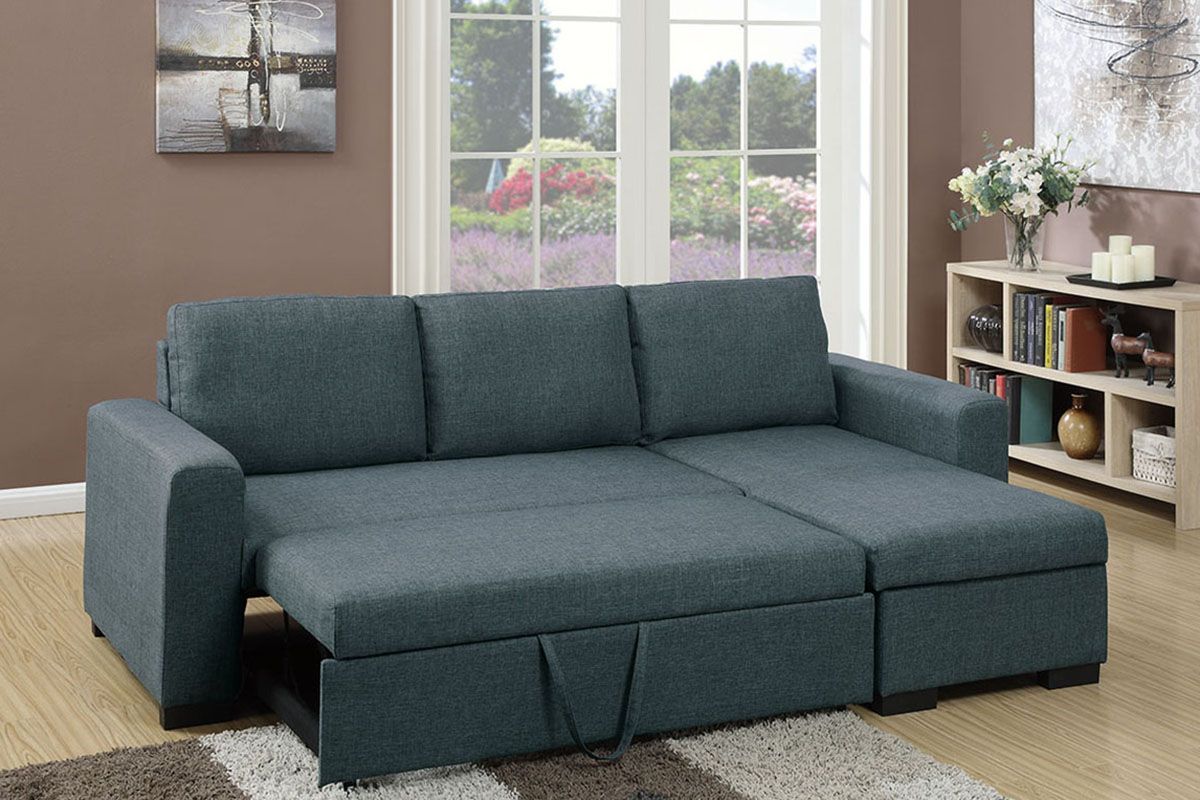 Blue Grey Linen Like Fabric Right Facing Sectional Sofa Adju With Polyfiber Linen Fabric Sectional Sofas Dark Gray (View 7 of 15)