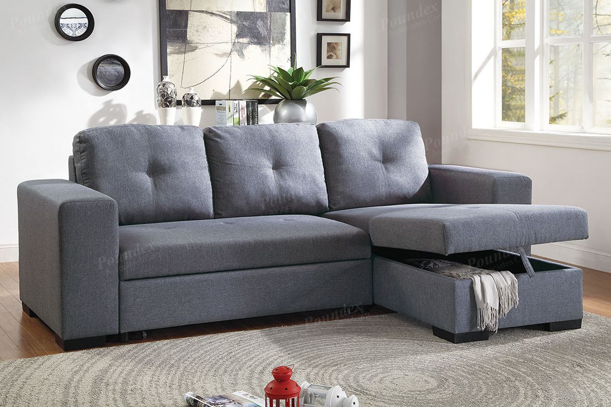 Blue Grey Polyfiber Convertible Sectional Couch Sofa Bed Throughout Molnar Upholstered Sectional Sofas Blue/Gray (View 3 of 15)