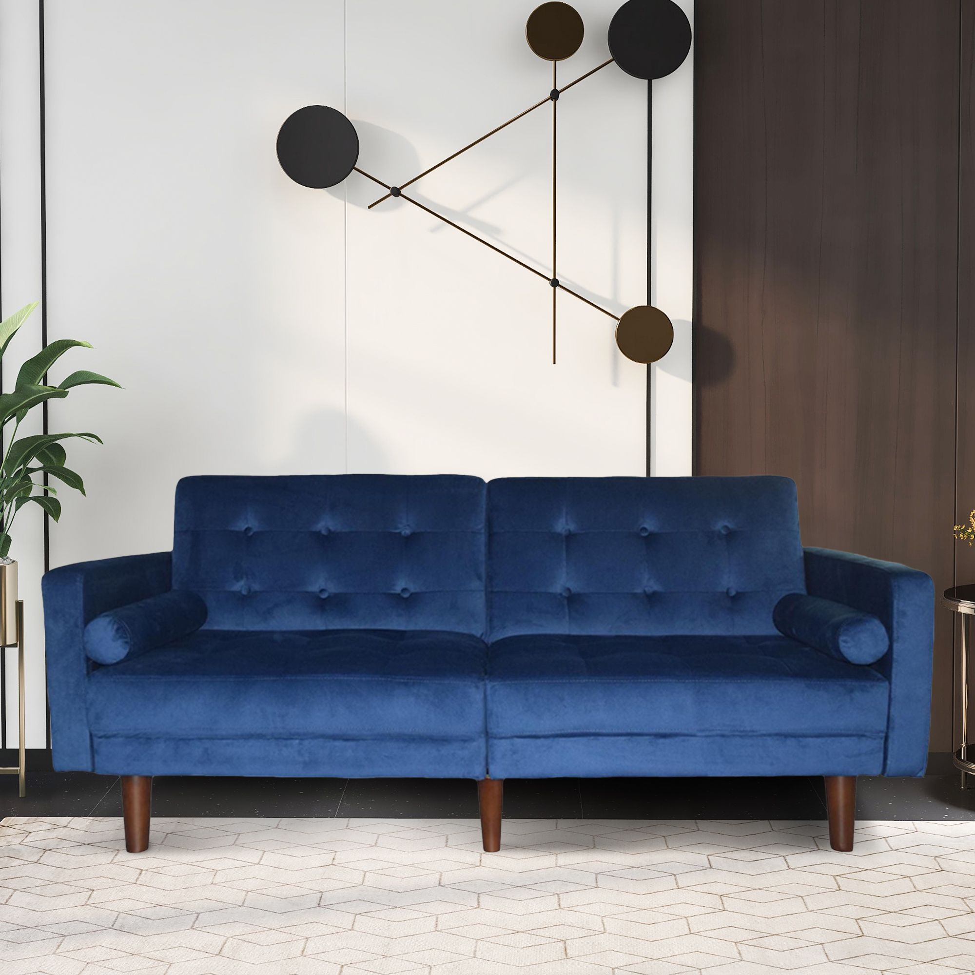 Blue Sofa Bed, Mid Century Modern Velvet Upholstered In Dove Mid Century Sectional Sofas Dark Blue (View 2 of 15)