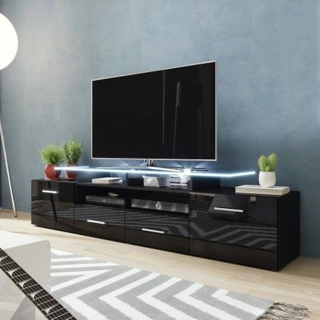 Bmf Evora Black Tv Stand 194cm Wide Black High Gloss Led Pertaining To Preferred Greenwich Wide Tv Stands (View 5 of 15)