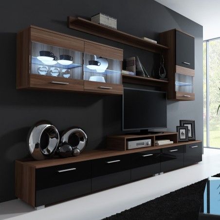 Bmf Logo Ii Wall Unit Led Lights Plum Tree Black High With Most Up To Date Black Gloss Tv Wall Unit (View 15 of 15)