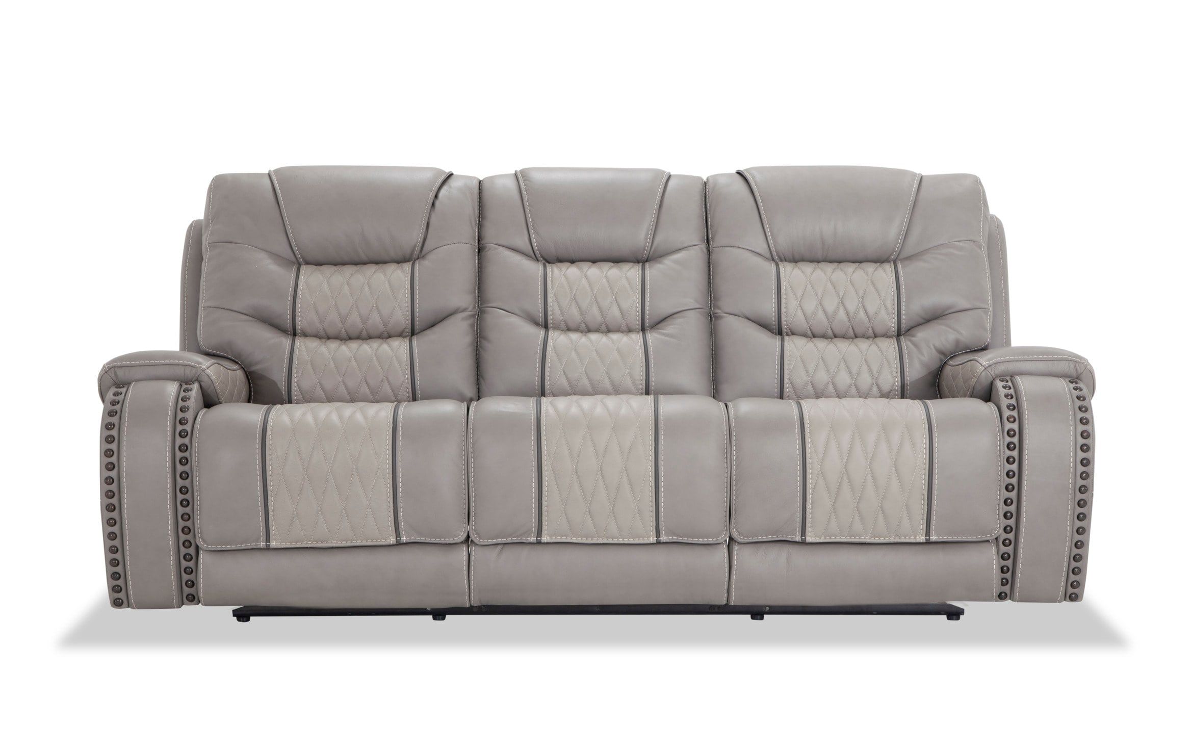 Bobs Furniture Leather Sofa : Trailblazer Gray Leather Inside Trailblazer Gray Leather Power Reclining Sofas (View 3 of 15)