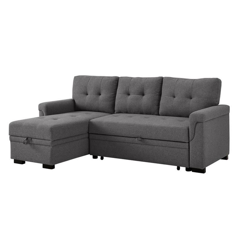 Bowery Hill Steel Gray Linen Reversible/sectional Sleeper Intended For Sectional Sofas With Storage (View 13 of 15)