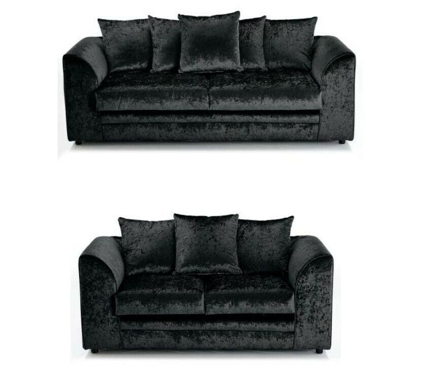 Brand New Black Crushed Velvet Fabric Corner Sofa Settee Pertaining To 3Pc French Seamed Sectional Sofas Velvet Black (View 11 of 15)