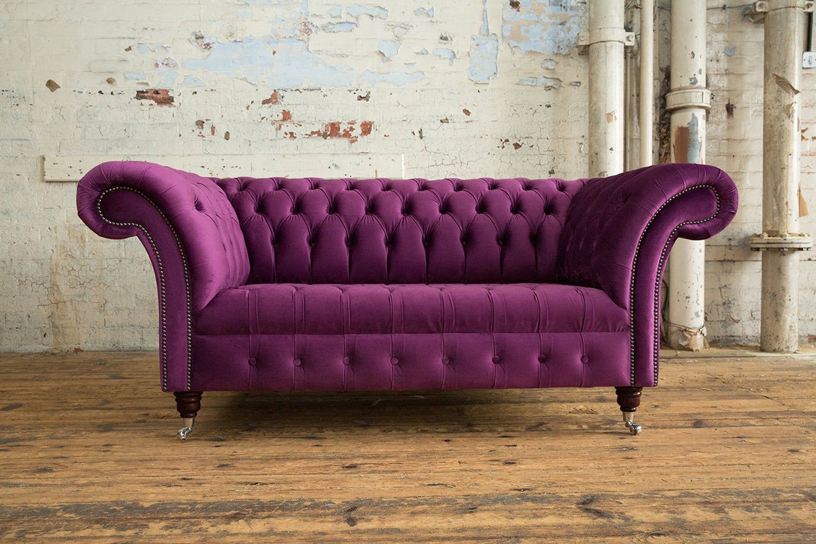 British Handmade Grape Purple Velvet 2 Seater Chesterfield For Scarlett Blue Sofas (View 6 of 15)
