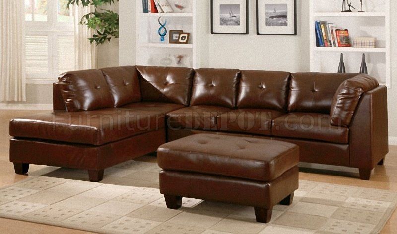 Brown Bonded Leather Modern Sectional Sofa W/tufted Seats In 3pc Bonded Leather Upholstered Wooden Sectional Sofas Brown (Photo 3 of 15)