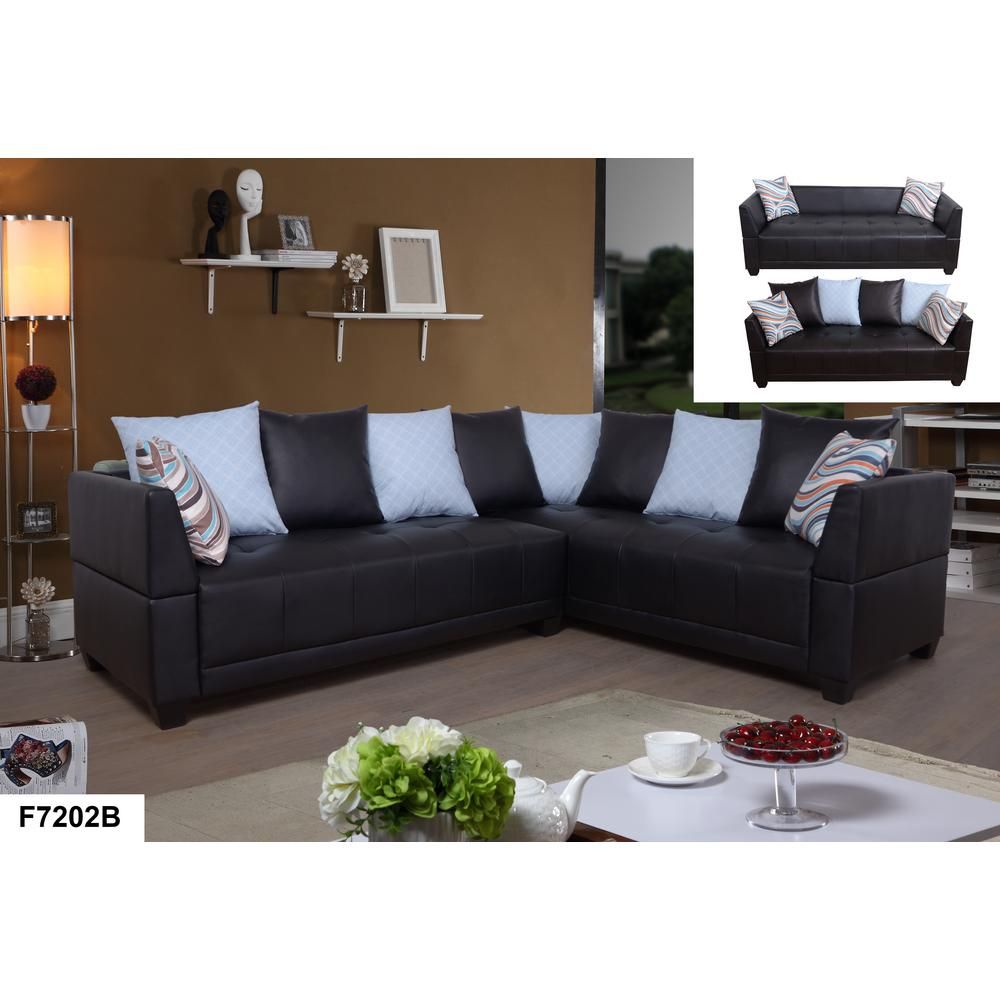 Brown Faux Leather Left Sectional Sofa Set (2 Piece Inside 3Pc Faux Leather Sectional Sofas Brown (View 9 of 15)