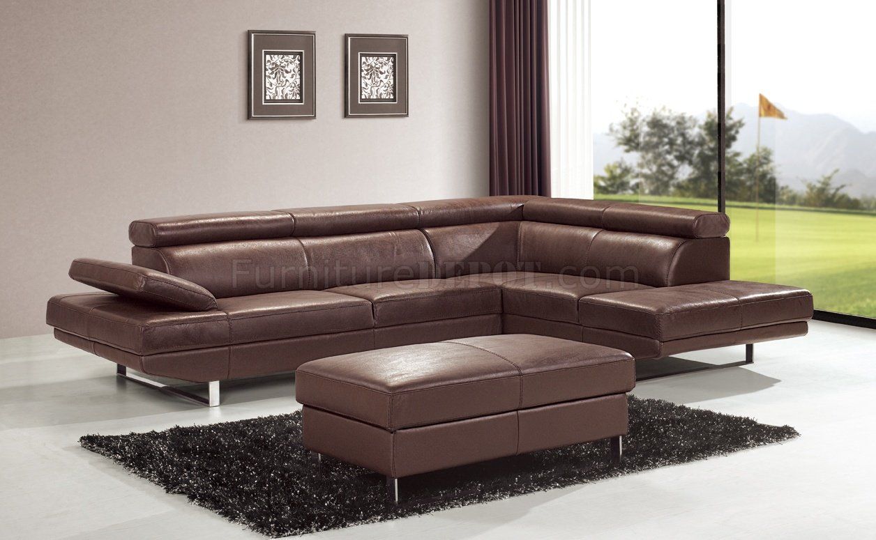 Brown Top Grain Full Leather Modern Sectional Sofa W/Metal Within 3Pc Ledgemere Modern Sectional Sofas (View 13 of 15)