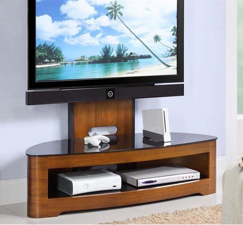 Cantilever Tv Stand – Walnut – Keens Furniture For Most Recent Modern Tv Stands In Oak Wood And Black Accents With Storage Doors (View 14 of 15)