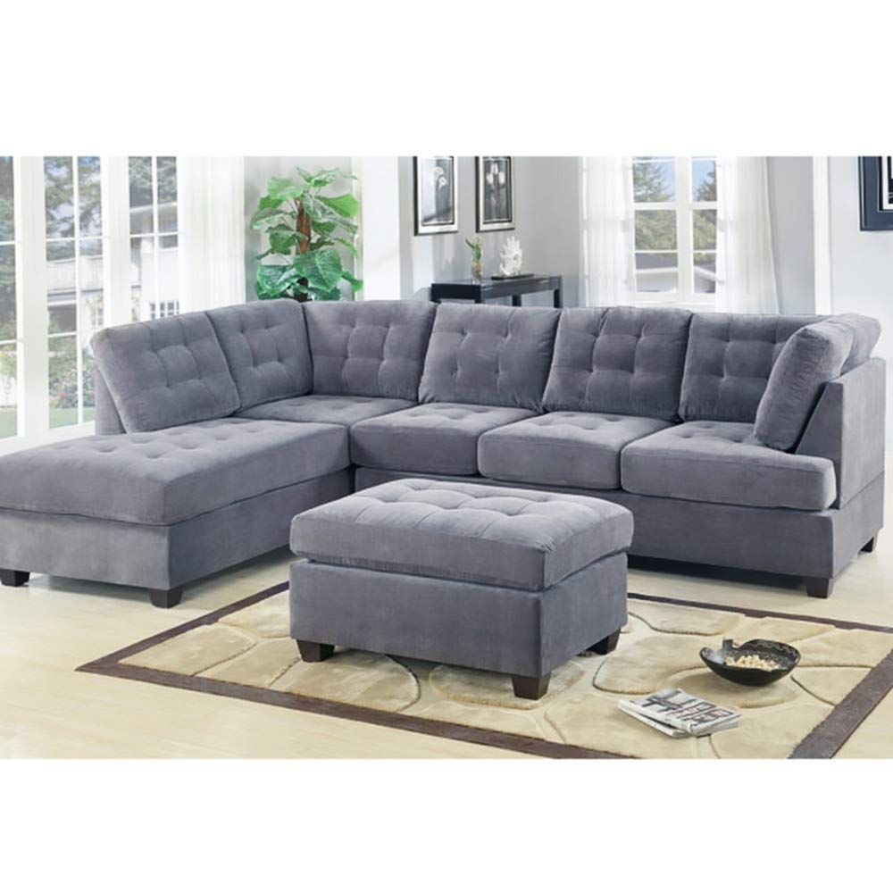 Casa Andreamilano 2 Piece Modern Grey Soft Tufted Micro Intended For 2pc Crowningshield Contemporary Chaise Sofas Light Gray (Photo 6 of 15)