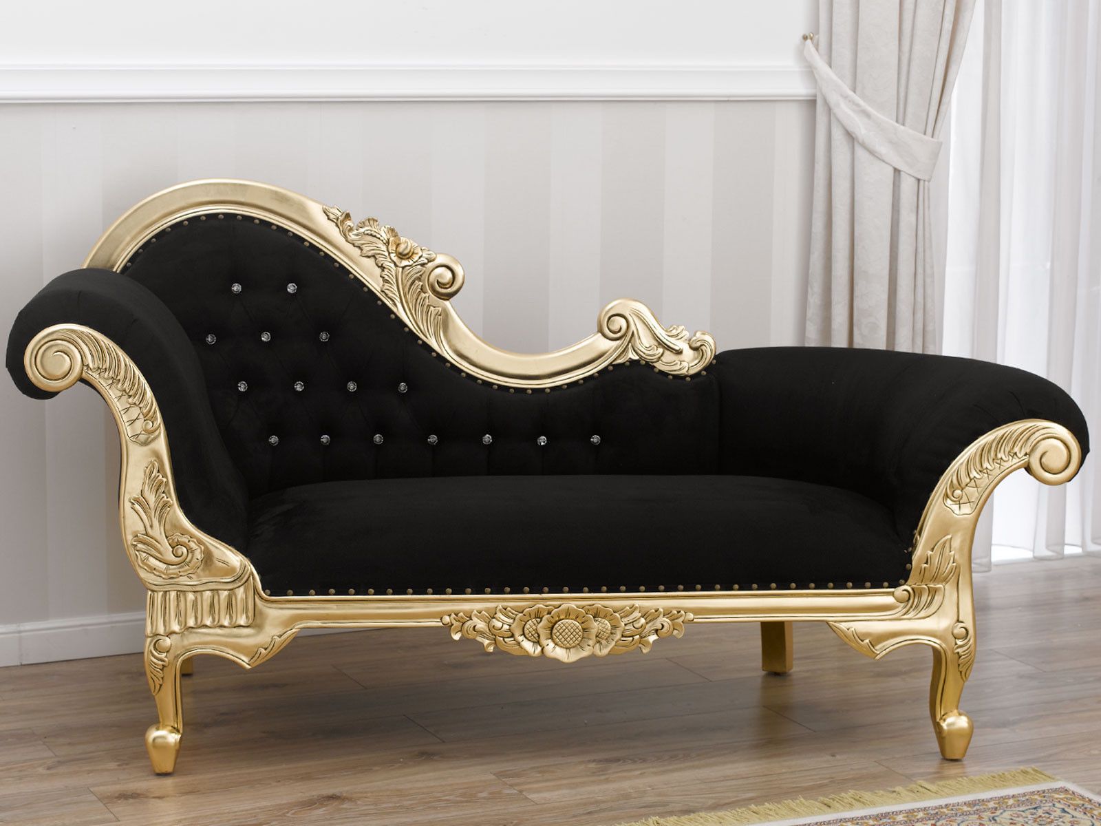 Chaise Longue Joana French Baroque Style Sofa Day Bed Gold Inside 4Pc French Seamed Sectional Sofas Velvet Black (View 4 of 15)