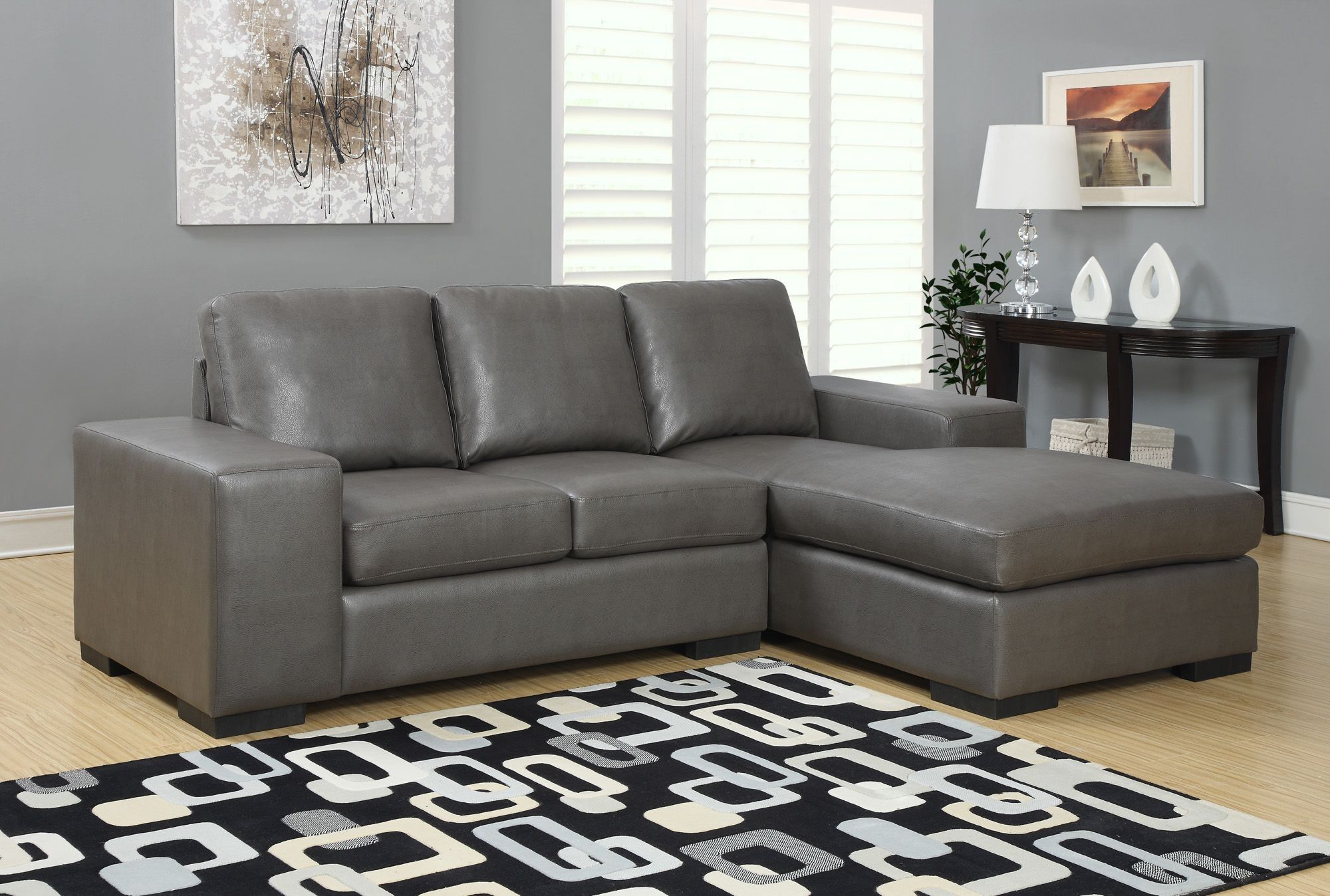 Charcoal Gray Bonded Leather/Match Sofa Sectional From Regarding Sectional Sofas In Gray (View 7 of 15)