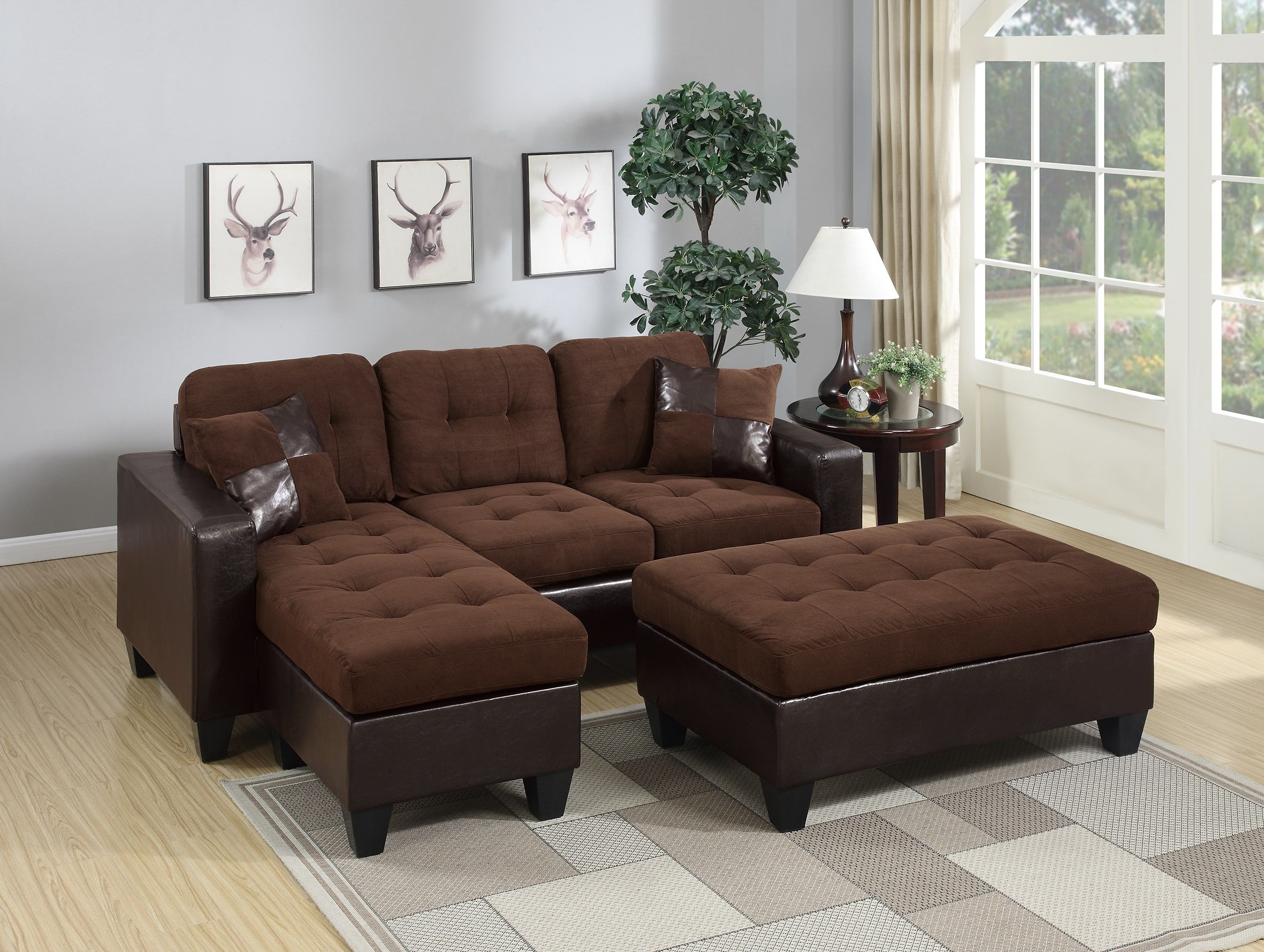 Chocolate Bonded Leather 3Pc Reversible L Shaped Sectional With Regard To Hannah Right Sectional Sofas (View 2 of 15)