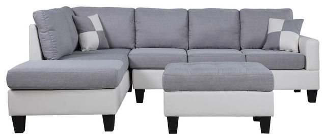 Classic Two Tone Large Fabric & Bonded Leather Sectional For 3pc Polyfiber Sectional Sofas With Nail Head Trim Blue/gray (Photo 6 of 15)