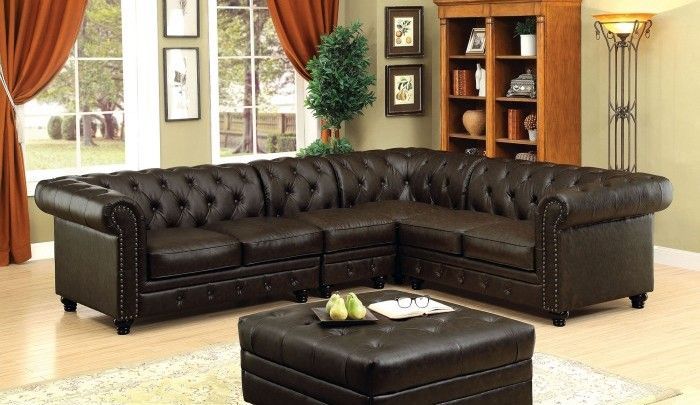 Cm6270Br 4Pc 4 Pc Stanford Ii Brown Faux Leather Sectional In 3Pc Faux Leather Sectional Sofas Brown (View 6 of 15)
