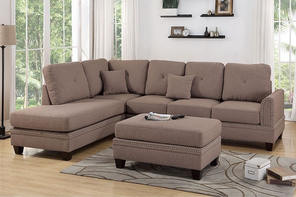 Coffee Polyfiber Reversible Chaise Sectional Sofa + Ottoman Regarding Bonded Leather All In One Sectional Sofas With Ottoman And 2 Pillows Brown (Photo 1 of 15)